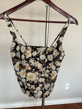 Abercrombie & Fitch Floral Corset Top XS Black Cream Bustier Tank